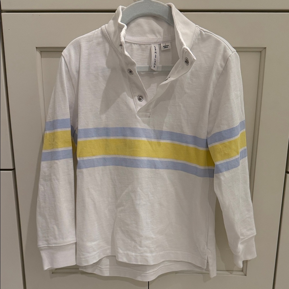 Janie and Jack White Long-Sleeve Sweatshirt with Yellow & Light Blue Stripes